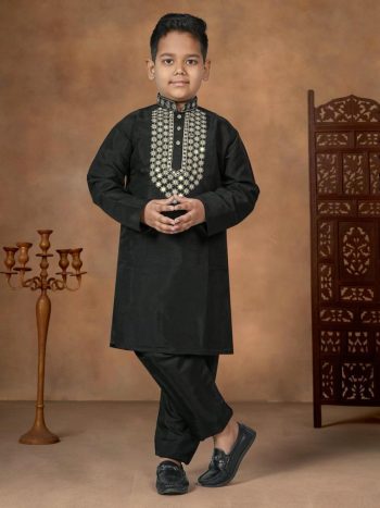 NEW ARRIVAL SILK EMBROIDERY WORK KID'S KURTA BLACK