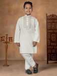 NEW ARRIVAL SILK EMBROIDERY WORK KID'S KURTA WHITE