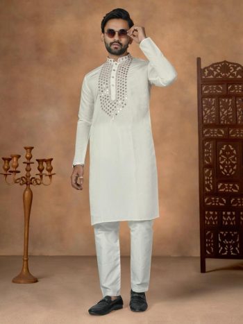 NEW ARRIVAL SILK EMBROIDERY WORK ONLY KURTA WHITE