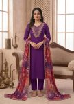 NEW ARRIVAL SLUB COTTON SEQUENCE EMBROIDERY WORK TOP BOTTOM WITH DUPATTA PURPLE
