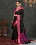 NEW ARRIVAL SOFT LICHI SILK JACQUARD WORK SAREE WITH UNSTITCHED BLOUSE BLACK