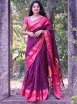 NEW ARRIVAL SOFT LICHI SILK JACQUARD WORK SAREE WITH UNSTITCHED BLOUSE PURPLE