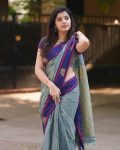 RICH LOOK BANARASI SILK WEAVING WORK SAREE WITH UNSTITCHED BLOUSE GREY AND PURPLE