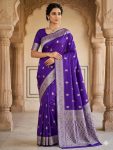 RICH LOOK BANARASI SILK WEAVING WORK SAREE WITH UNSTITCHED BLOUSE PURPLE