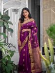 RICH LOOK BANARASI SILK WEAVING WORK SAREE WITH UNSTITCHED BLOUSE PURPLE