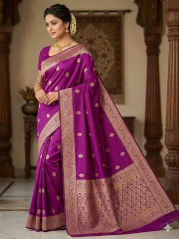 RICH LOOK BANARASI SILK WEAVING WORK SAREE WITH UNSTITCHED BLOUSE PINK