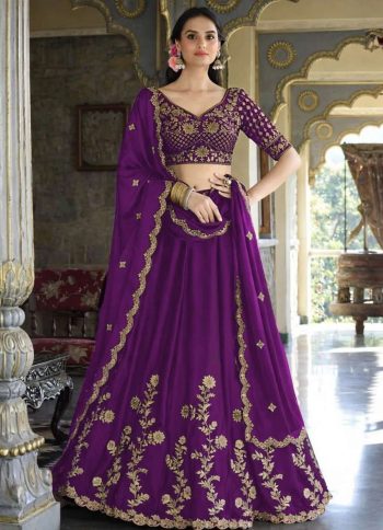 RICH LOOK CHINON SILK EMBROIDERY SEQUENCE WORK LEHENGA CHOLI WITH DUPATTA PURPLE