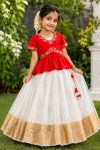 RICH LOOK CHINON SILK FLORAL EMBROIDERY WORK KID'S TOP LEHENGA SET ORANGE