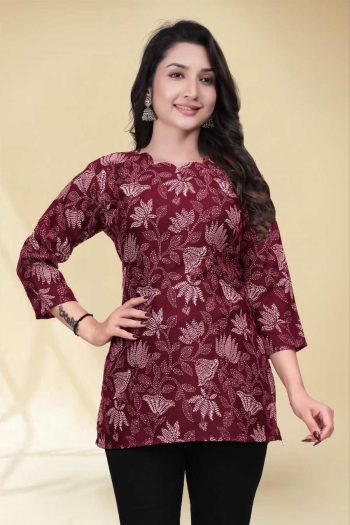 RICH LOOK COTTON DIGITAL PRINT WORK TOP MAROON