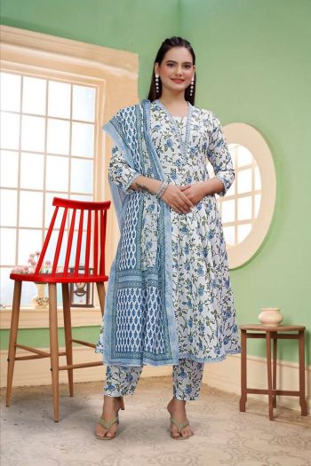 RICH LOOK COTTON SLUB DIGITAL PRINT WORK TOP BOTTOM WITH DUPATTA BLUE