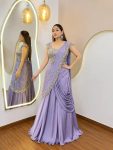 RICH LOOK CREPE SILK EMBROIDERY SEQUENCE WORK LEHENGA SAREE WITH STITCHED BLOUSE LAVENDER