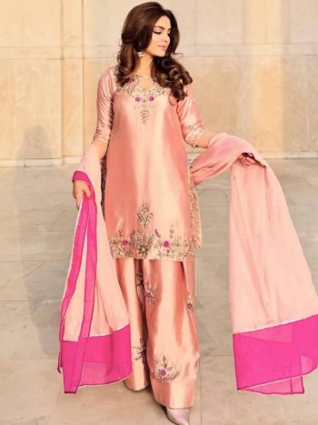 RICH LOOK DEVSENA SILK EMBROIDERY AND SEQUENCE WORK TOP PATIYALA WITH DUPATTA BABY PINK