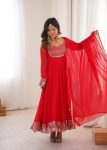 RICH LOOK FAUX GEORGETTE EMBROIDERY WITH SEQUENCE DETAILING WORK ANARKALI BOTTOM WITH DUPATTA RED