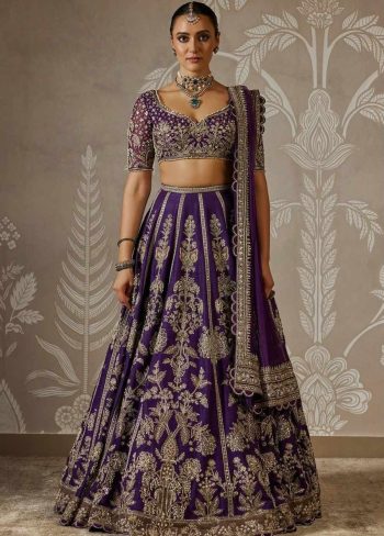RICH LOOK FAUX GEORGETTE SEQUENCE AND  ZARI  WITH DORI WORK  LEHENGA BLOUSE WITH DUPATTA PURPLE