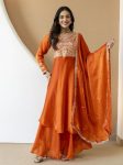 RICH LOOK FENDY SILK EMBROIDERY CODDING & SEQUENCE WORK  GOWN BOTTOM WITH DUPATTA ORANGE