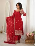 RICH LOOK GEORGETTE BEADS WITH SEQUENCE & THREAD WORK TOP BOTTOM WITH DUPATTA RED