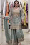 RICH LOOK GEORGETTE CODING STITCH EMBROIDERY SEQUENCE WORK TOP PALAZZO WITH DUPATTA RAMA