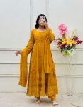 RICH LOOK GEORGETTE EMBROIDERY 3&5 MM SEQUENCE WORK GOWN BOTTOM WITH DUPATTA YELLOW