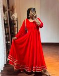 RICH LOOK GEORGETTE EMBROIDERY 5 MM SEQUENCE LACE WORK GOWN BOTTOM WITH DUPATTA RED