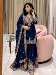 RICH LOOK GEORGETTE EMBROIDERY 5 MM SEQUENCE WORK TOP PALAZZO WITH DUPATTA NAVY BLUE