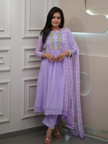 RICH LOOK GEORGETTE EMBROIDERY SEQUENCE WORK TOP BOTTOM WITH DUPATTA LAVENDER