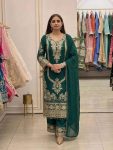 RICH LOOK GEORGETTE EMBROIDERY SEQUENCE WORK  TOP PALAZZO WITH DUPATTA GREEN