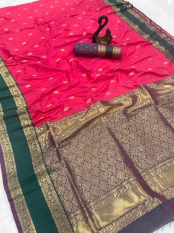 RICH LOOK KANJIVARAM SILK COPPER ZARI JAAL WEAVING WORK SAREE WITH UNSTITCHED BLOUSE RANI