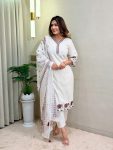 RICH LOOK KHADI COTTON EMBROIDERY WORK TOP BOTTOM WITH DUPATTA OFF WHITE
