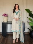RICH LOOK ORGANZA EMBROIDERY THREAD WORK TOP BOTTOM WITH DUPATTA OFF WHITE