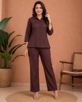 RICH LOOK RADO CRUSH VISCOSE PLAIN CO-ORD SET BROWN