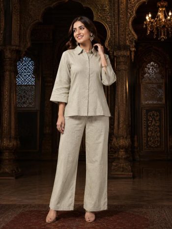 RICH LOOK RADO CRUSH VISCOSE PLAIN CO-ORD SET CREAM