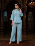 RICH LOOK RADO CRUSH VISCOSE PLAIN CO-ORD SET SKY
