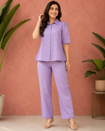 RICH LOOK RADO CRUSH VISCOSE PLAIN CO-ORD SET LAVENDER