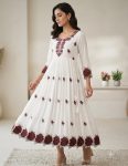 RICH LOOK RAYON EMBROIDERY  WORK GOWN WHITE AND MAROON