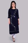 RICH LOOK RAYON EMBROIDERY WORK KURTI NAVY BLUE