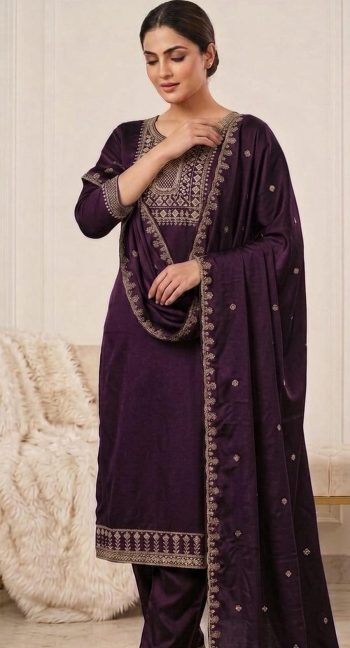 RICH LOOK RAYON EMBROIDERY WORK TOP BOTTOM WITH DUPATTA WINE