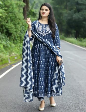 RICH LOOK RAYON EMBROIDERY WORK TOP BOTTOM WITH DUPATTA BLUE