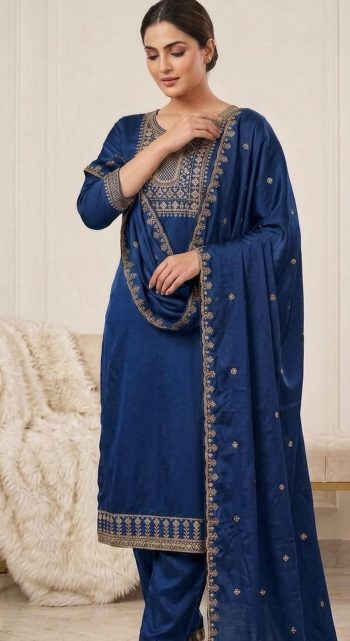 RICH LOOK RAYON EMBROIDERY WORK TOP BOTTOM WITH DUPATTA BLUE