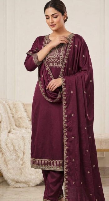 RICH LOOK RAYON EMBROIDERY WORK TOP BOTTOM WITH DUPATTA MAROON