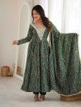 RICH LOOK RAYON MIRROR EMBROIDERY WORK GOWN BOTTOM WITH DUPATTA GREEN