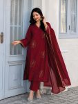 RICH LOOK ROMAN EMBROIDERY WORK TOP BOTTOM WITH DUPATTA RED