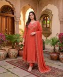 RICH LOOK ROMAN SILK EMBROIDERY WORK TOP BOTTOM WITH DUPATTA ORANGE