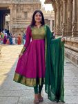 RICH LOOK VICHITRA SILK JACQUARD WEAVING ZARI BORDER WORK ANARKALI WITH DUPATTA RANI