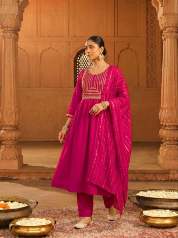 RICH LOOK VISCOSE SILK SEQUENCE CODING EMBROIDERY WORK TOP BOTTOM WITH DUPATTA RANI