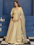 TRADITIONAL CHINON HANDWORK LACE WORK TOP LEHENGA WITH DUPATTA  GOLD