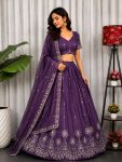 TRENDING CHINON SEQUENCE AND THREAD EMBROIDERY WORK LEHENGA CHOLI WITH DUPATTA PURPLE
