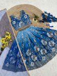 TRENDING CHINON SILK DIGITAL PRINT & SEQUENCE EMBROIDERY WORK KID'S LEHENGA CHOLI WITH DUPATTA BLUE