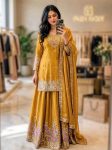 TRENDING CHINON SILK EMBROIDERY 5 MM SEQUENCE  WORK  TOP PALAZZO WITH DUPATTA YELLOW