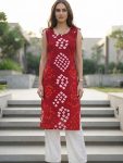 TRENDING COTTON BANDHANI PRINT WORK KURTI RED