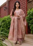 TRENDING COTTON PRINT WORK TOP BOTTOM WITH DUPATTA PEACH